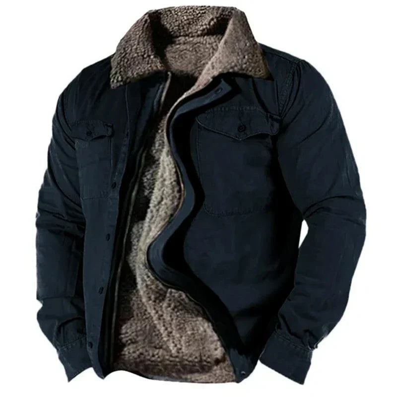 Winterjacke - Herren Casual Zip-Up Fleece gefütterter Wintermantel-Dunkelblau-S-Chaps Herrenmode