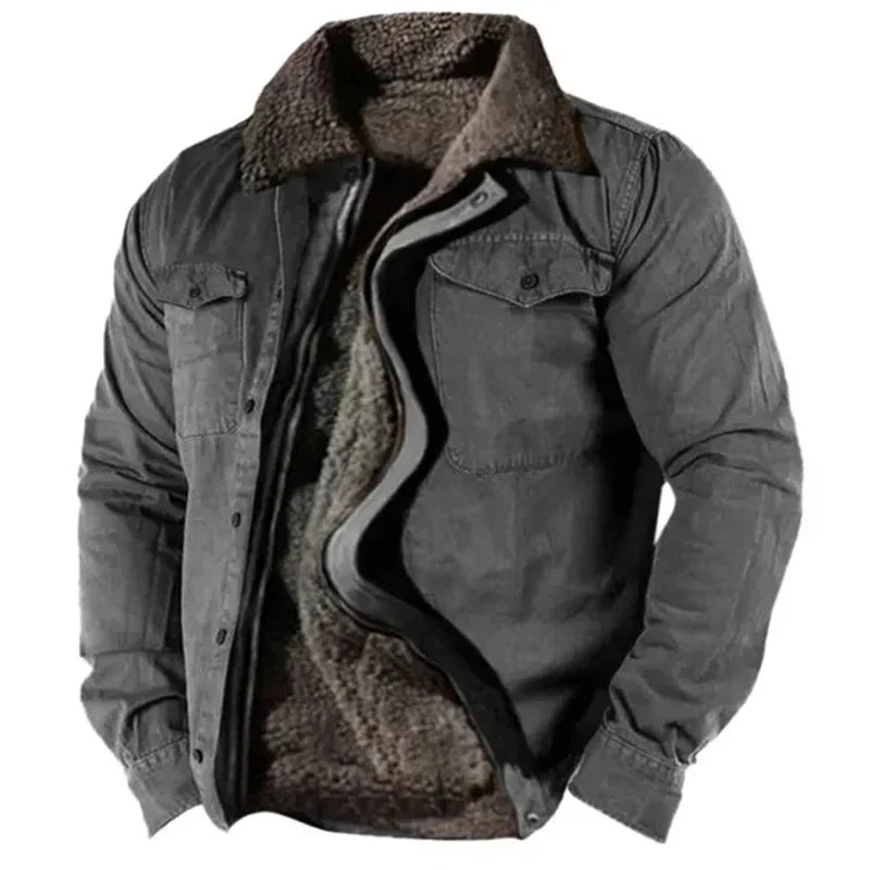 Winterjacke - Herren Casual Zip-Up Fleece gefütterter Wintermantel-Dunkelgrau-S-Chaps Herrenmode