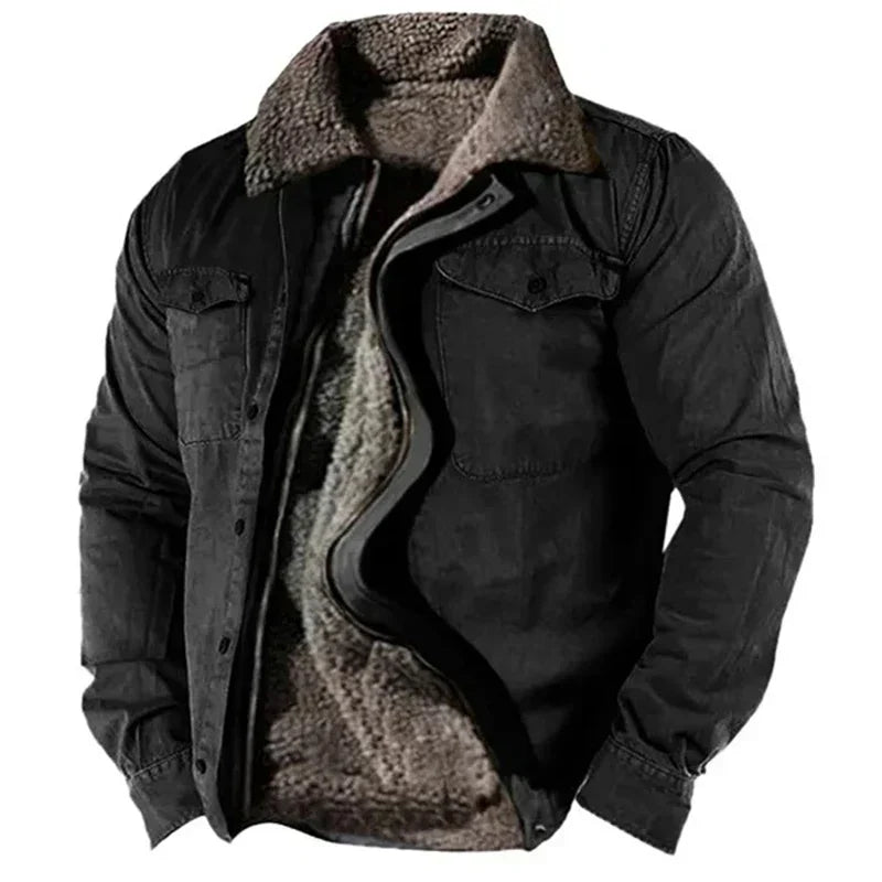 Winterjacke - Herren Casual Zip-Up Fleece gefütterter Wintermantel-Schwarz-S-Chaps Herrenmode