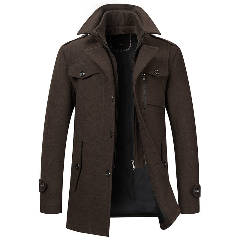 Winterjacke – Herrenjacke aus Wolle mit Reißverschluss und einreihiger Knopfleiste-Braun-XS-Chaps Herrenmode