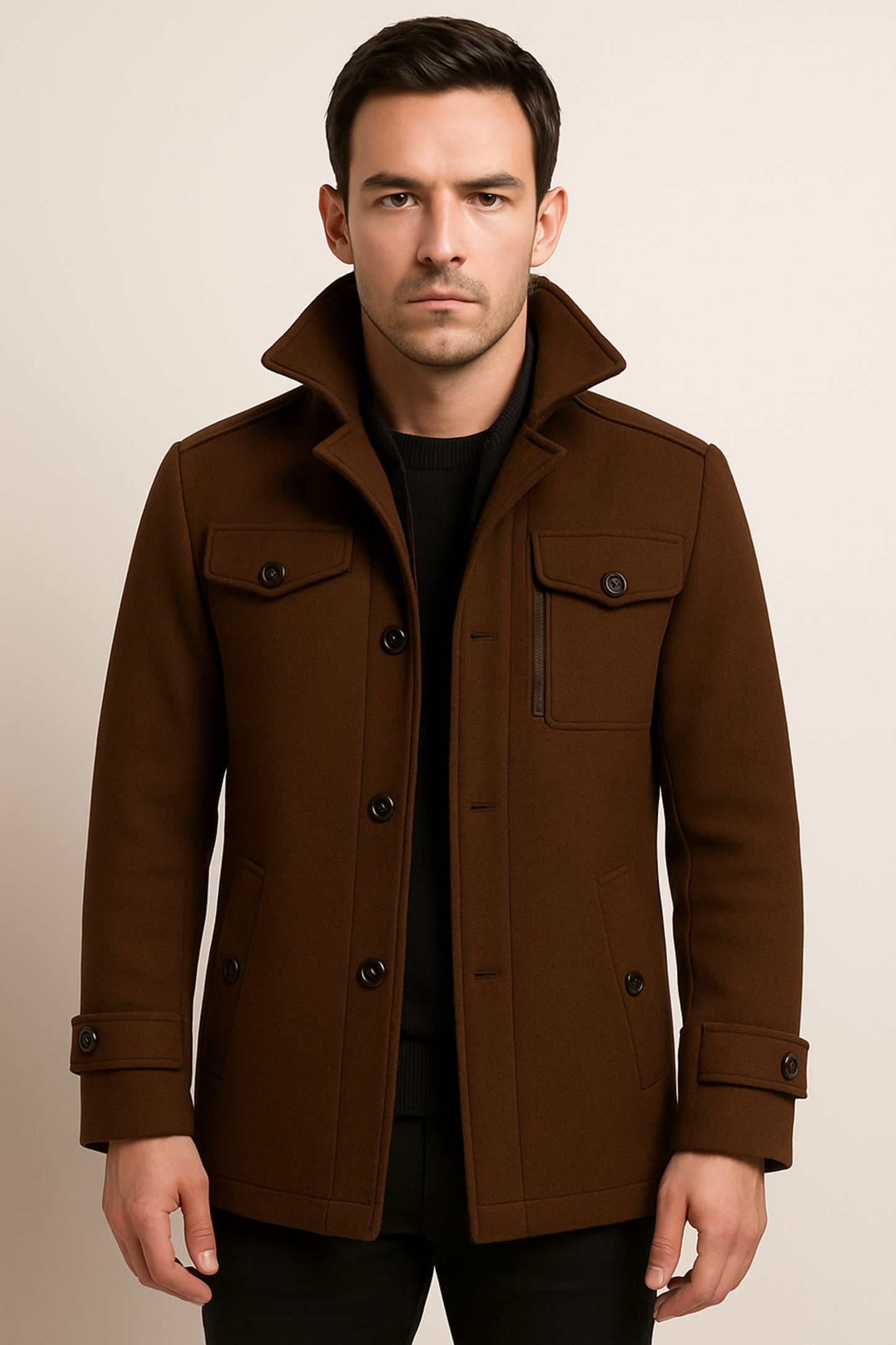 Winterjacke – Herrenjacke aus Wolle mit Reißverschluss und einreihiger Knopfleiste-Chaps Herrenmode