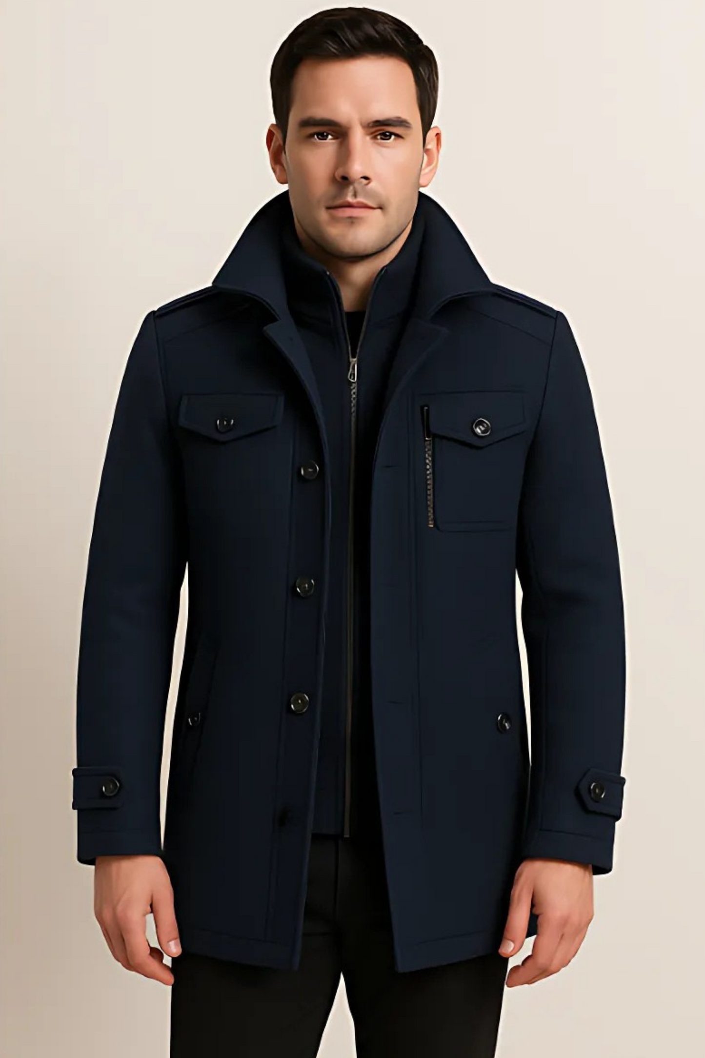 Winterjacke – Herrenjacke aus Wolle mit Reißverschluss und einreihiger Knopfleiste-Chaps Herrenmode