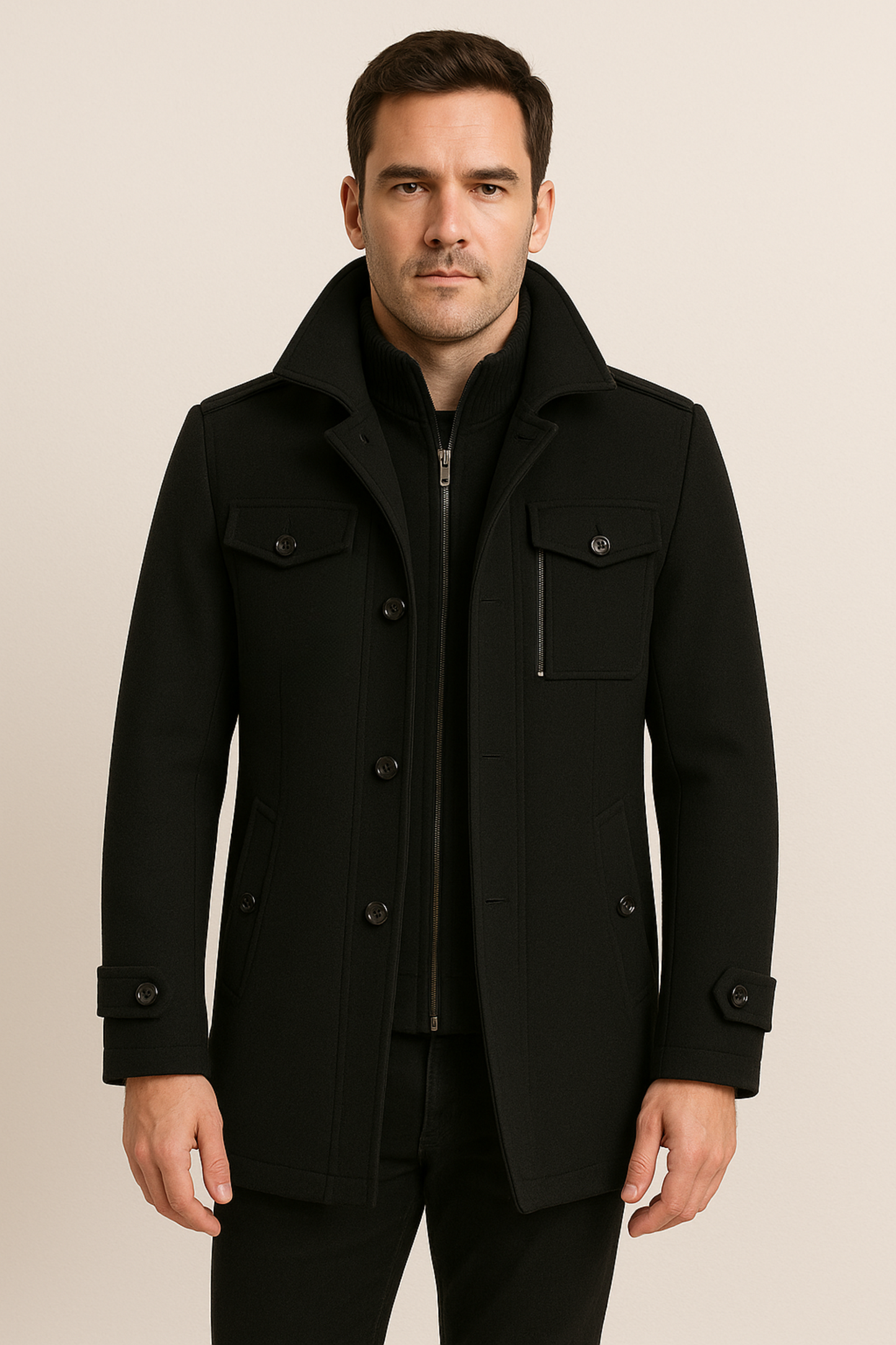 Winterjacke – Herrenjacke aus Wolle mit Reißverschluss und einreihiger Knopfleiste-Chaps Herrenmode