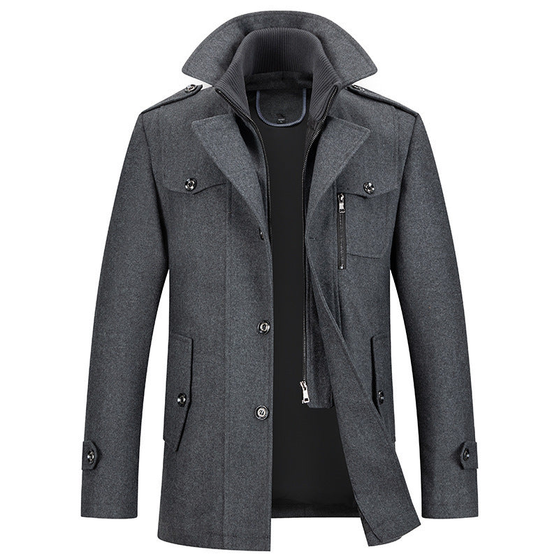 Winterjacke – Herrenjacke aus Wolle mit Reißverschluss und einreihiger Knopfleiste-Grau-XS-Chaps Herrenmode