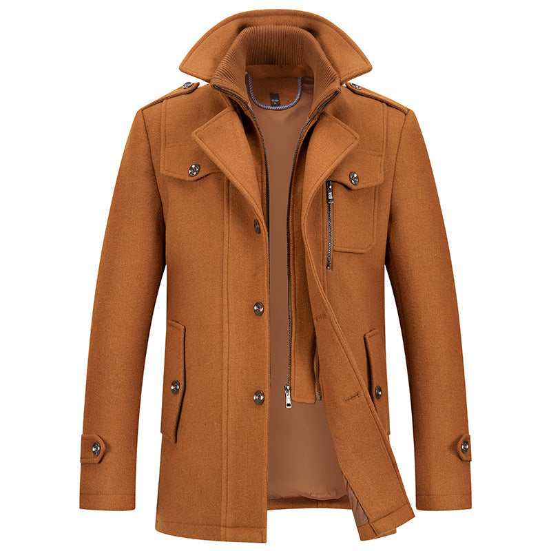 Winterjacke – Herrenjacke aus Wolle mit Reißverschluss und einreihiger Knopfleiste-Khaki-XS-Chaps Herrenmode