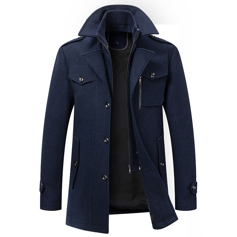 Winterjacke – Herrenjacke aus Wolle mit Reißverschluss und einreihiger Knopfleiste-Marineblau-XS-Chaps Herrenmode
