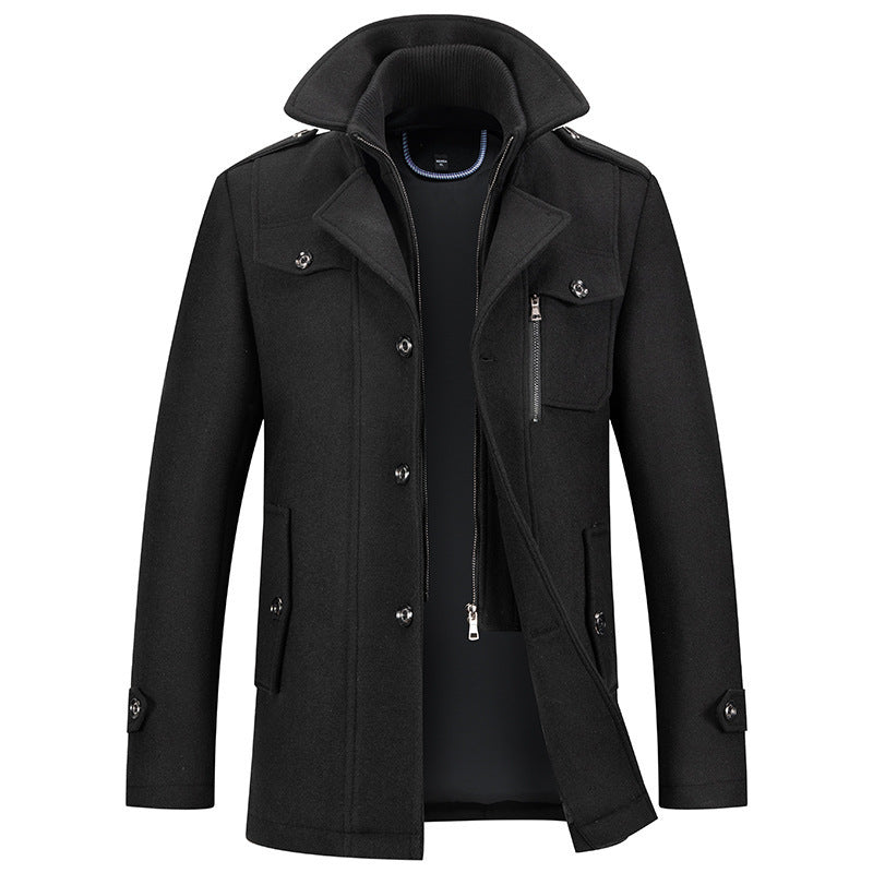 Winterjacke – Herrenjacke aus Wolle mit Reißverschluss und einreihiger Knopfleiste-Schwarz-XS-Chaps Herrenmode