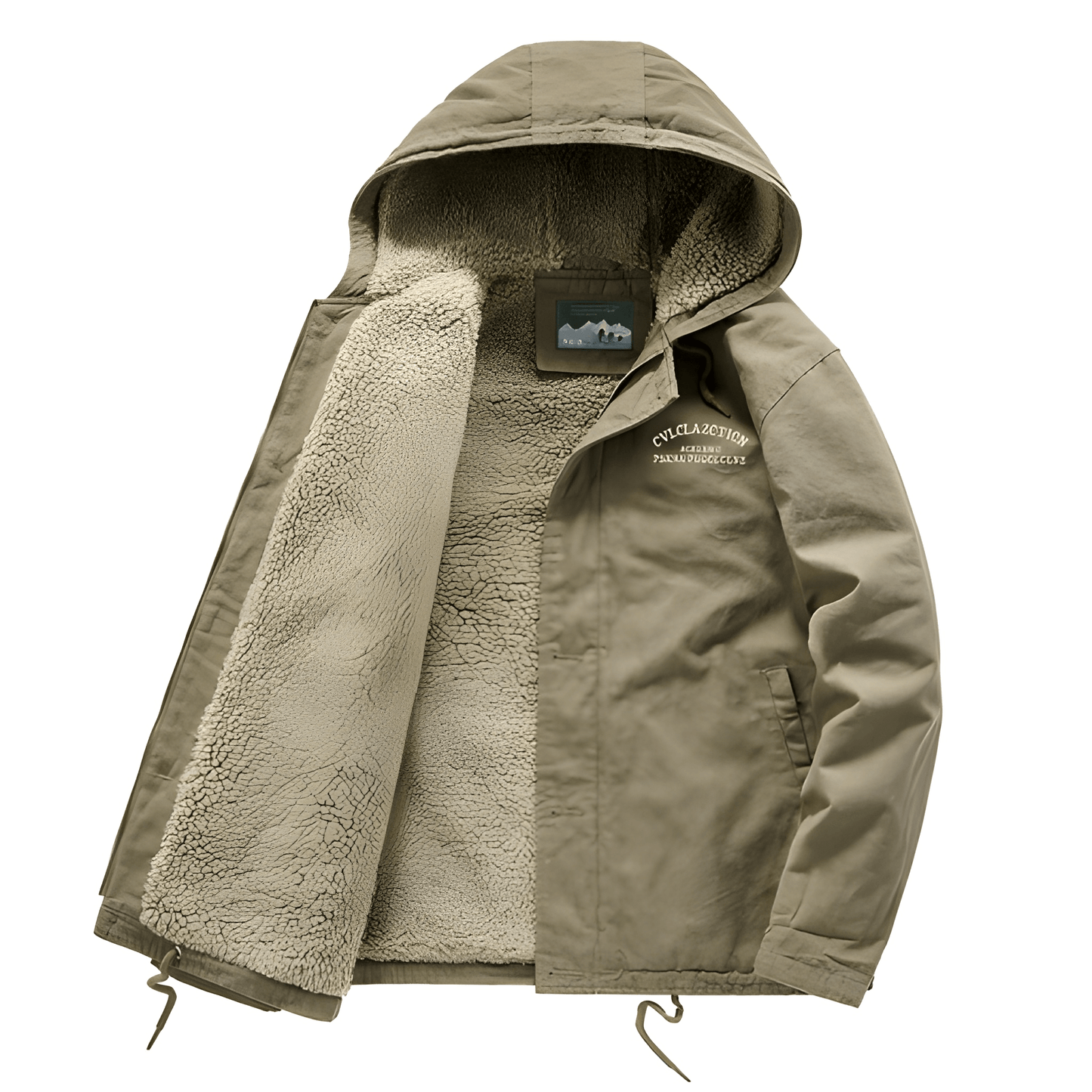 Winterjacke | Kapuze | Fleece gefüttert | Schneejacke | Herren Wintermantel-Khaki-S-Chaps Herrenmode