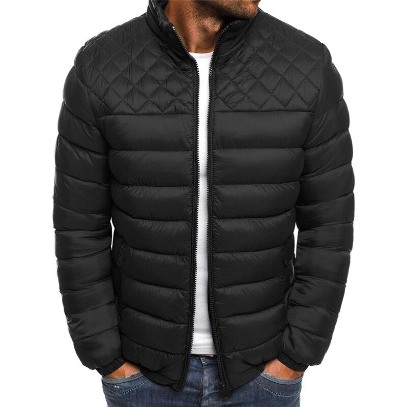 Winterjacke | Leichte Daunen-Pufferjacke mit Reißverschluss für Männer-Schwarz-S-Chaps Herrenmode