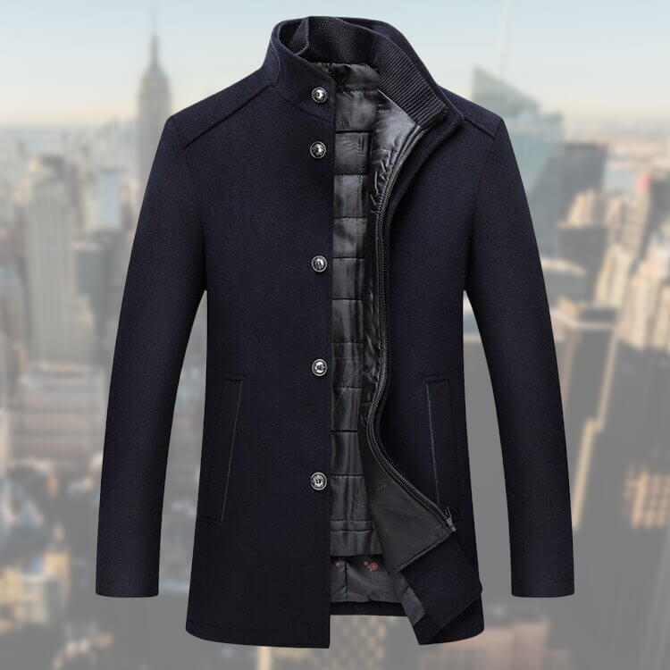 Winterjacke | Mid Lenght | Zip-Up | Wollmantel Herren | Herren Wollmantel-Blau-S-Chaps Herrenmode