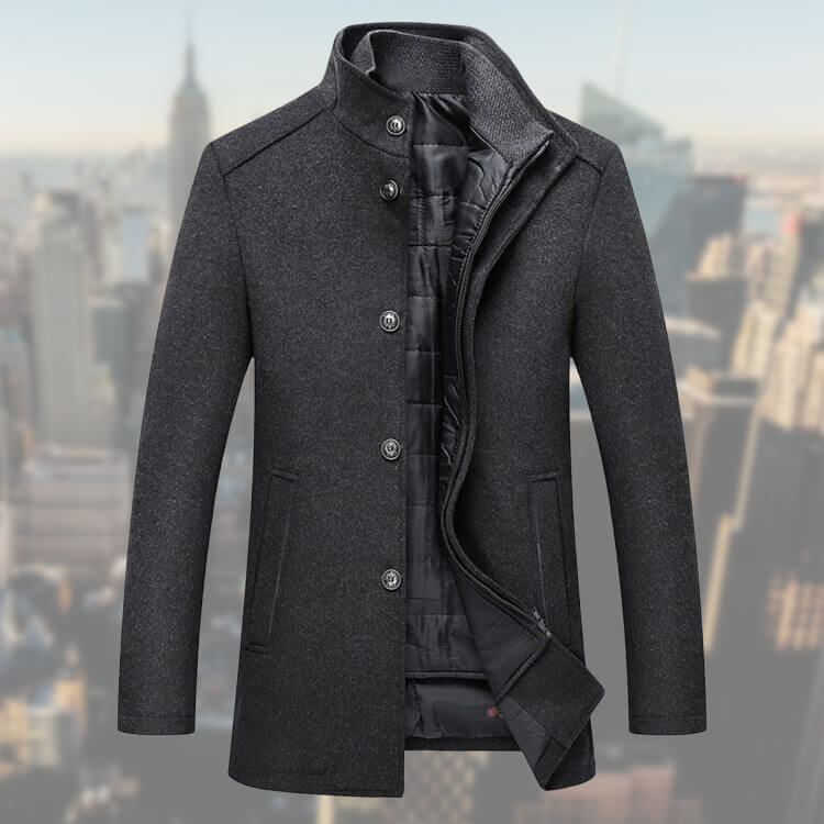 Winterjacke | Mid Lenght | Zip-Up | Wollmantel Herren | Herren Wollmantel-Grau-S-Chaps Herrenmode