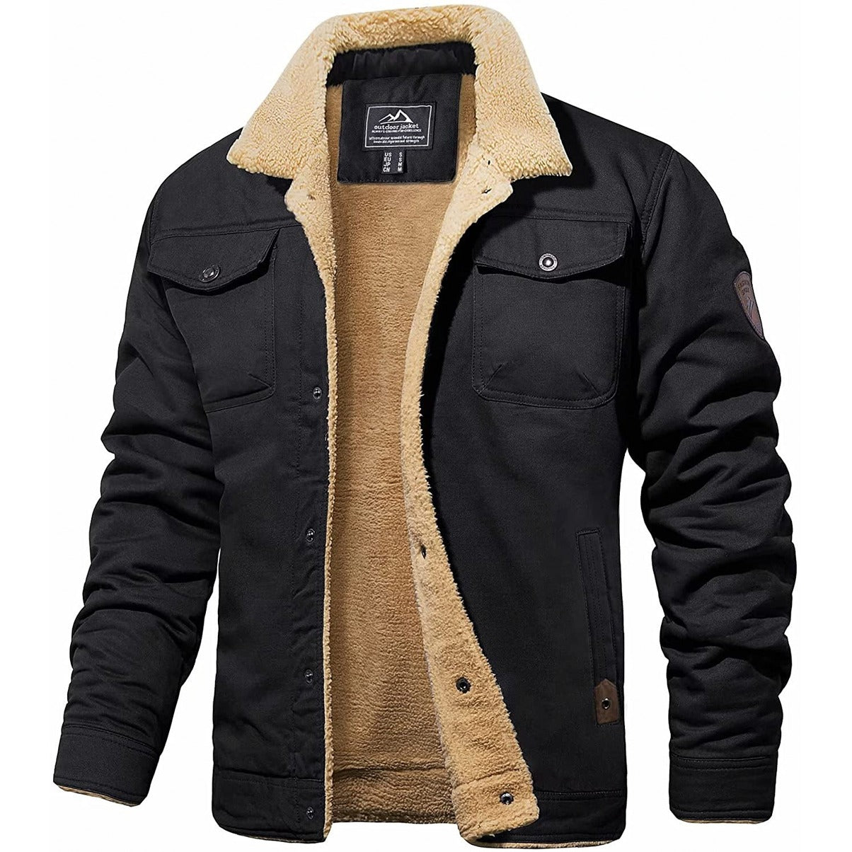 Winterjacke | Mit Sherpa gefüttert | Zum Knöpfen | Winter-Bomberjacke | Herrenjacke-Schwarz-S-Chaps Herrenmode