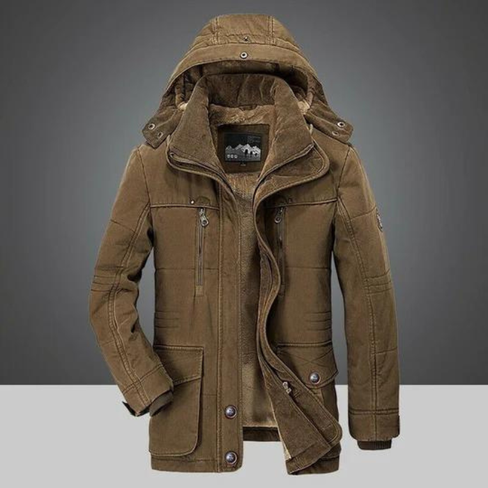 Winterjacke | Reißverschluss | Kapuze | Sherpa-Futter | Herren-Winterjacke-Braun-S-Chaps Herrenmode