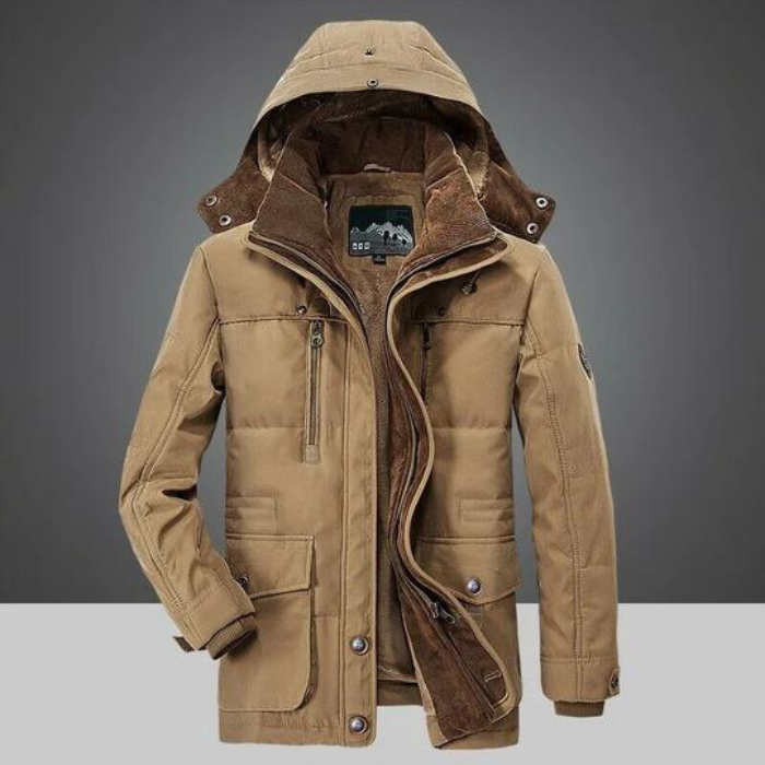 Winterjacke | Reißverschluss | Kapuze | Sherpa-Futter | Herren-Winterjacke-Khaki-S-Chaps Herrenmode