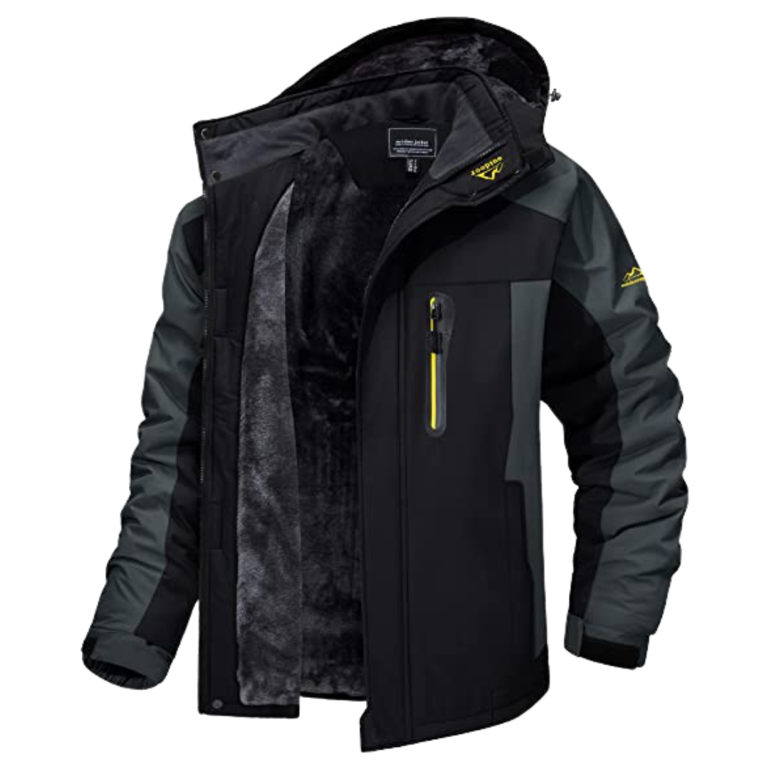 Winterjacke - Wasserdichter Windbreaker mit Kapuze für Männer Outdoorjacke-Schwarz-S-Chaps Herrenmode