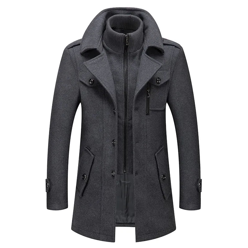 Winterjacke - Zip-Up - Kragen - Herren-Wollmantel - Herrenjacke-Grau-M-Chaps Herrenmode