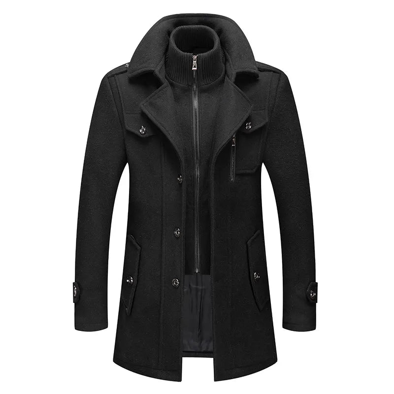Winterjacke - Zip-Up - Kragen - Herren-Wollmantel - Herrenjacke-Schwarz-M-Chaps Herrenmode