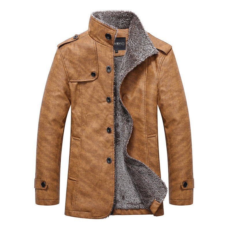 Winterjacke für Herren | Stehkragen | Warm | Jacke mit Sherpa | Slim Fit Wintermantel-Beige-M-Chaps Herrenmode