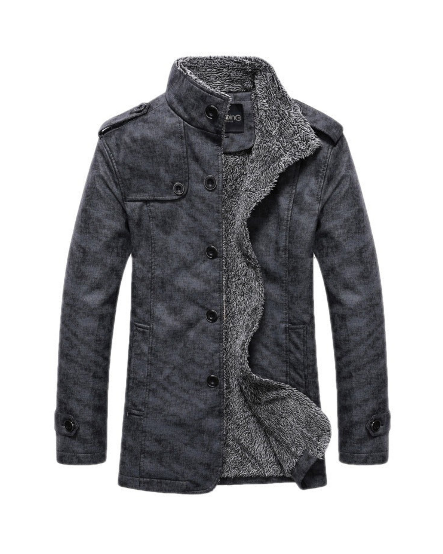 Winterjacke für Herren | Stehkragen | Warm | Jacke mit Sherpa | Slim Fit Wintermantel-Grau-M-Chaps Herrenmode