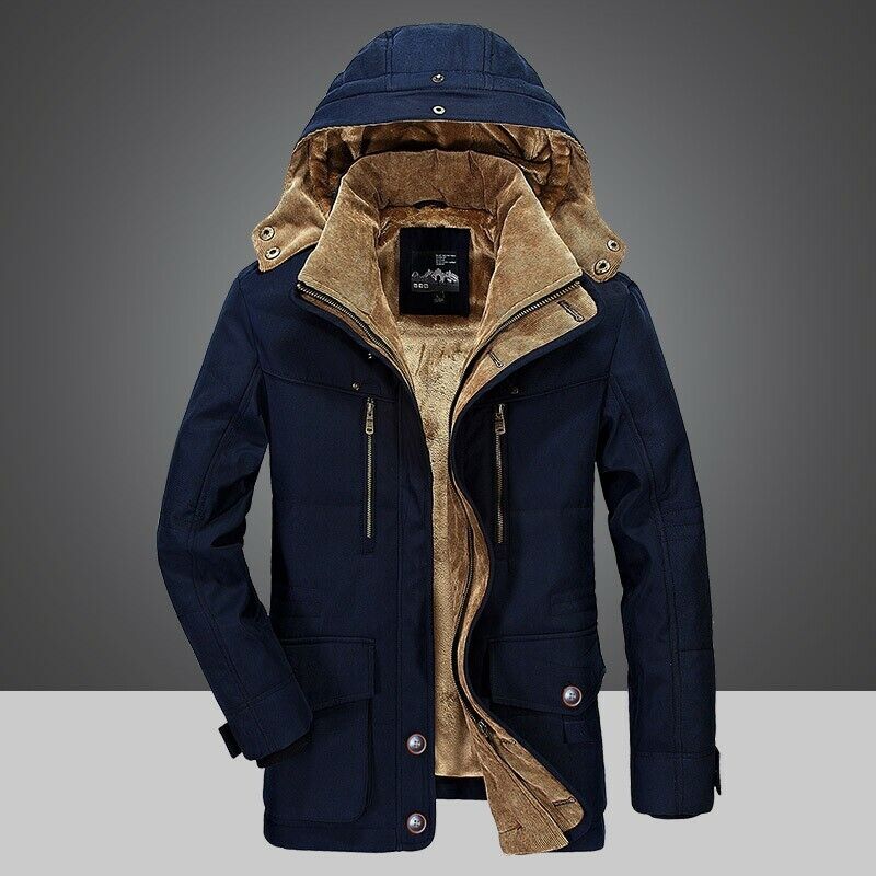 Winterjacke | mit Kapuze | gefüttert | Winterparka | Herren Winterjacke-Blau-S-Chaps Herrenmode