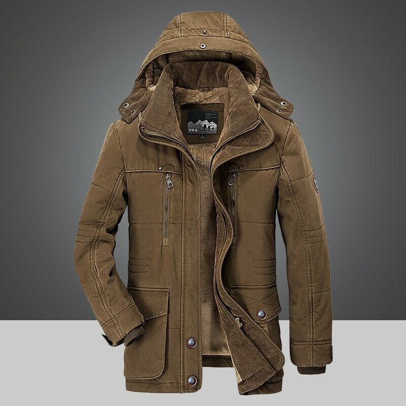 Winterjacke | mit Kapuze | gefüttert | Winterparka | Herren Winterjacke-Braun-S-Chaps Herrenmode