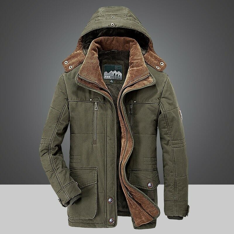 Winterjacke | mit Kapuze | gefüttert | Winterparka | Herren Winterjacke-Grün-S-Chaps Herrenmode