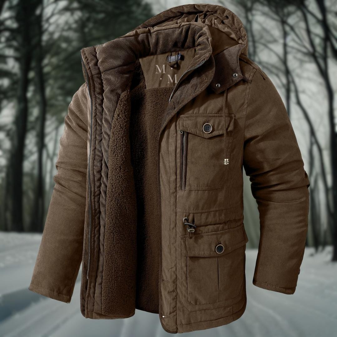 Winterjacke – mit Kapuze – mit Fleece gefüttert - Daunenjacke – Wintermäntel und -jacken für Herren-Braun-S-Chaps Herrenmode