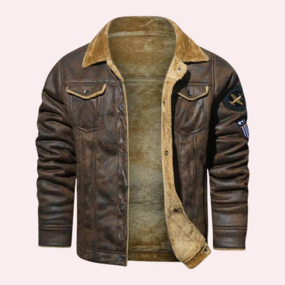 Winterlederjacke | Warm | Mit Fleece gefüttert | Fliegerjacke | Herren-Pilotenjacke-Braun-M-Chaps Herrenmode