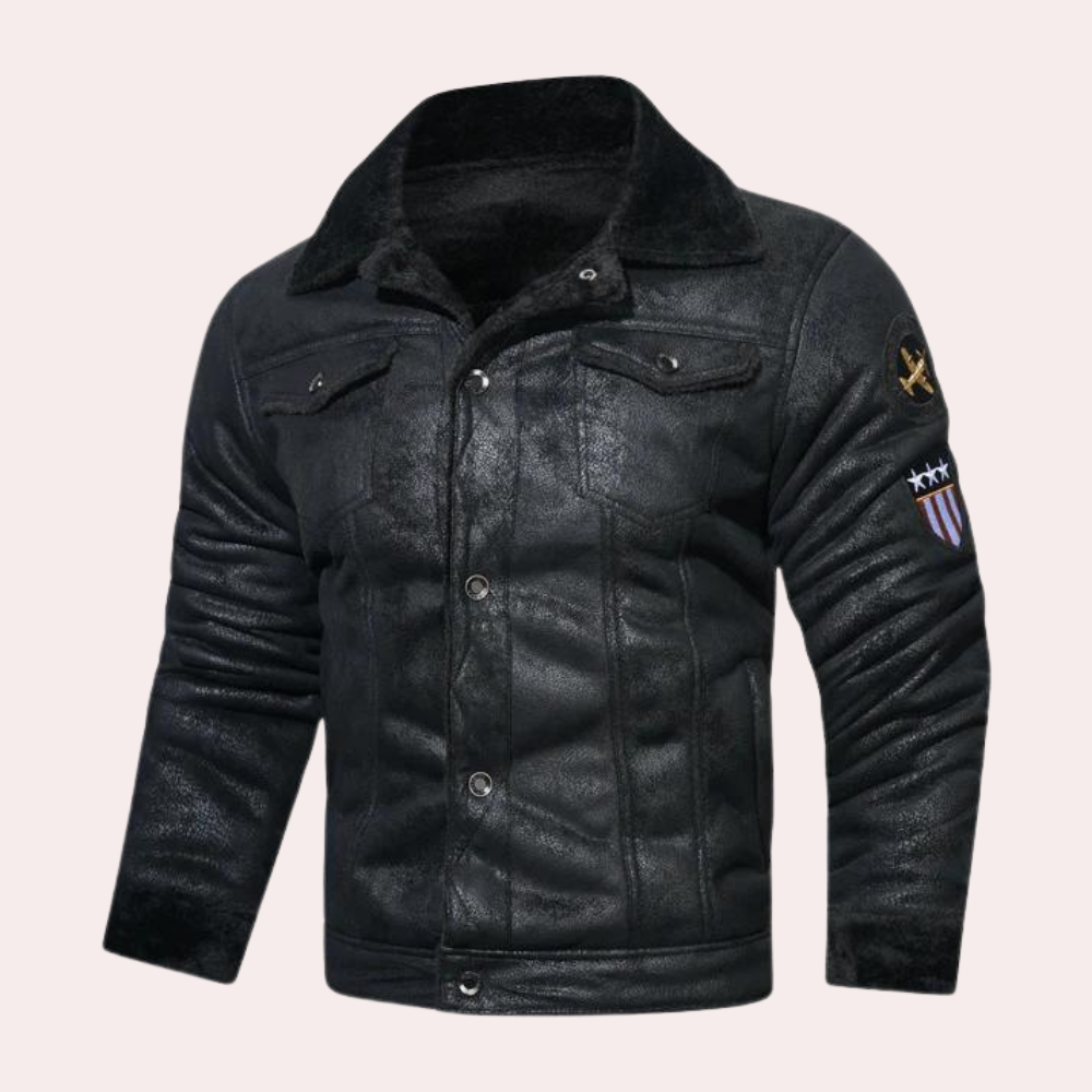 Winterlederjacke | Warm | Mit Fleece gefüttert | Fliegerjacke | Herren-Pilotenjacke-Schwarz-M-Chaps Herrenmode