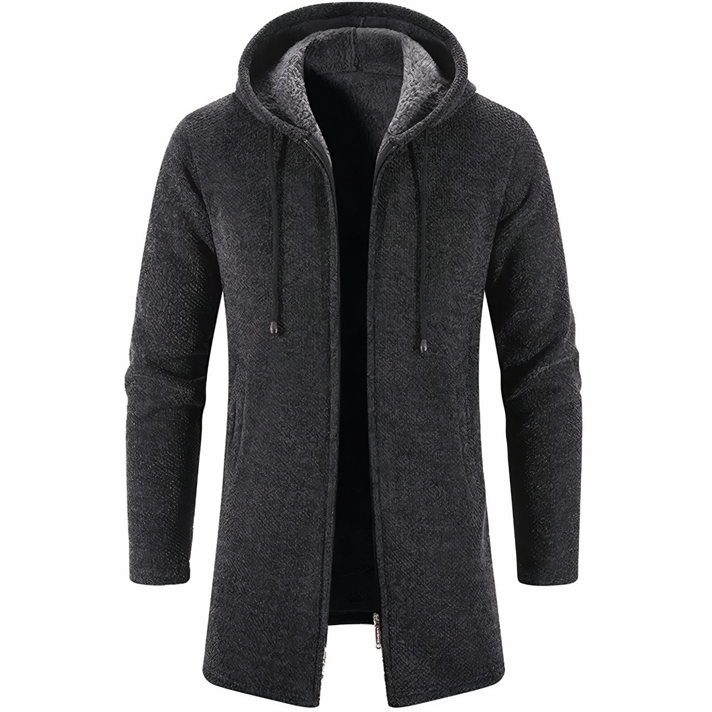 Wintermantel | Zip-Up | Fleece gefüttert | Kapuzenmantel | Herren Winterjacke-Dunkelgrau-S-Chaps Herrenmode
