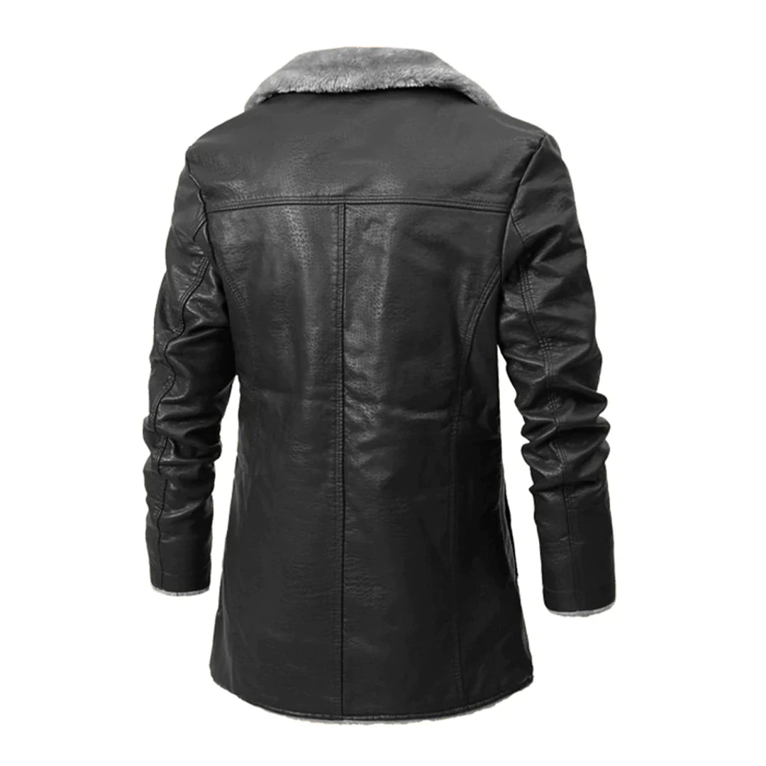 Wintermantel – mit Fell gefüttert – zum Knöpfen – lange Lederjacke – Wintermäntel und -jacken für Herren-Chaps Herrenmode