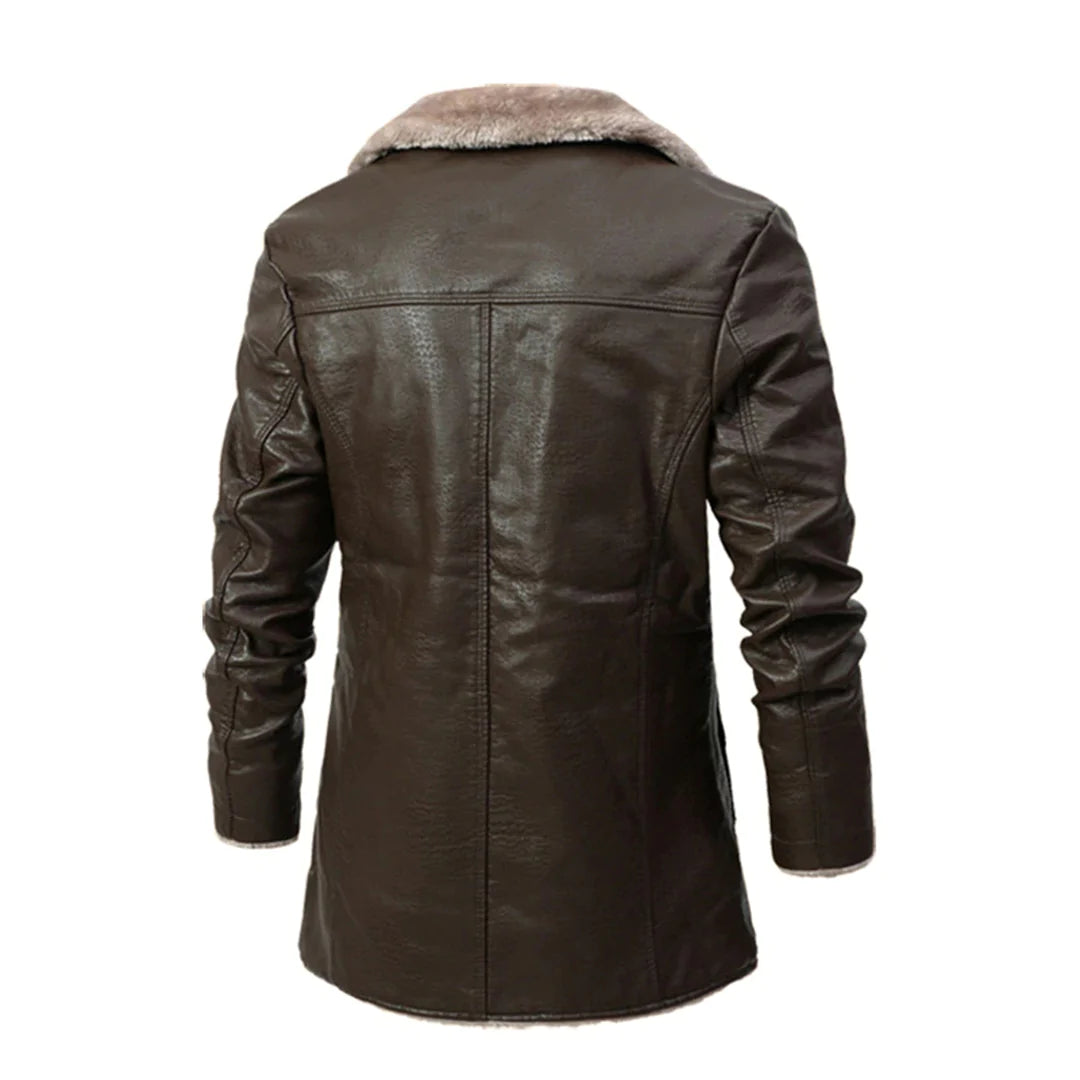 Wintermantel – mit Fell gefüttert – zum Knöpfen – lange Lederjacke – Wintermäntel und -jacken für Herren-Chaps Herrenmode