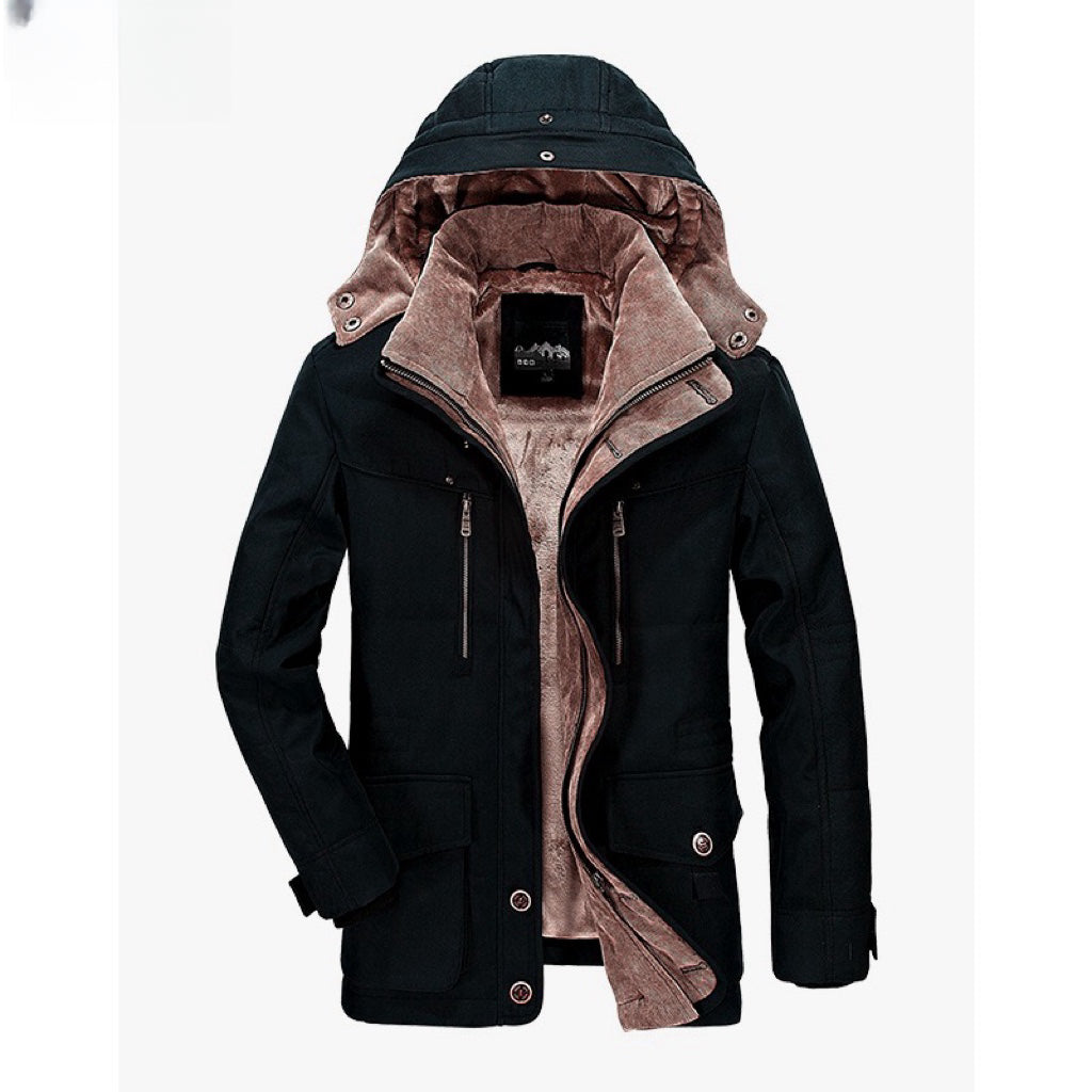 Winterparka | Kapuze | Fleece gefüttert | Schneejacke | Winterjacken für Männer-Schwarz-M-Chaps Herrenmode