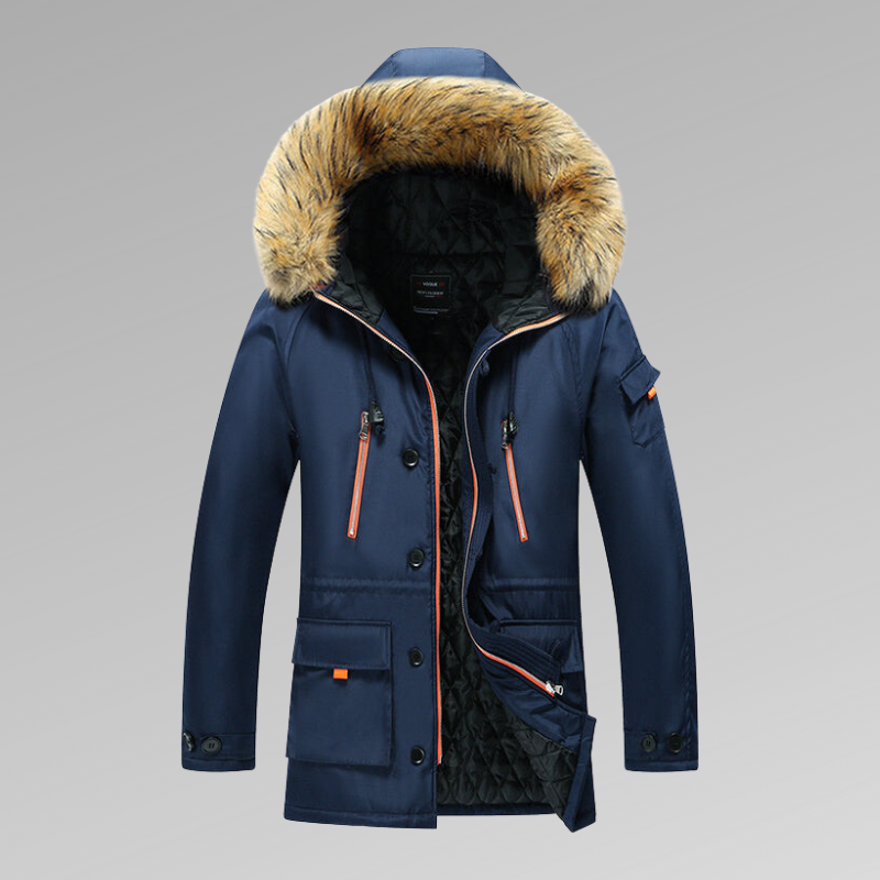 Winterparka – warme Herren-Steppjacke mit Fellkapuze und Steppfutter-Blau-S-Chaps Herrenmode