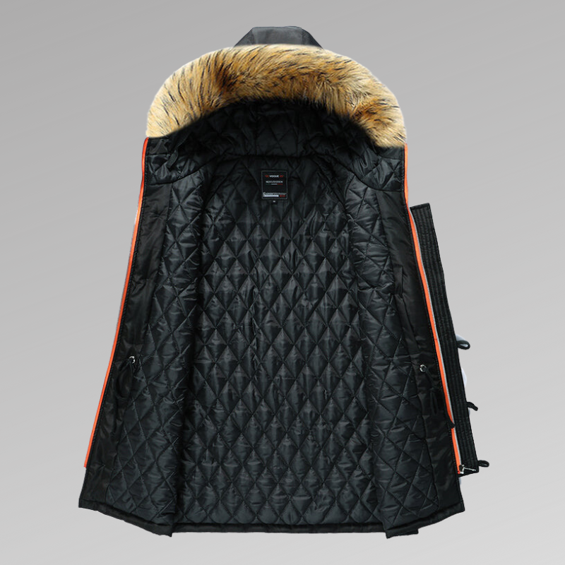 Winterparka – warme Herren-Steppjacke mit Fellkapuze und Steppfutter-Chaps Herrenmode