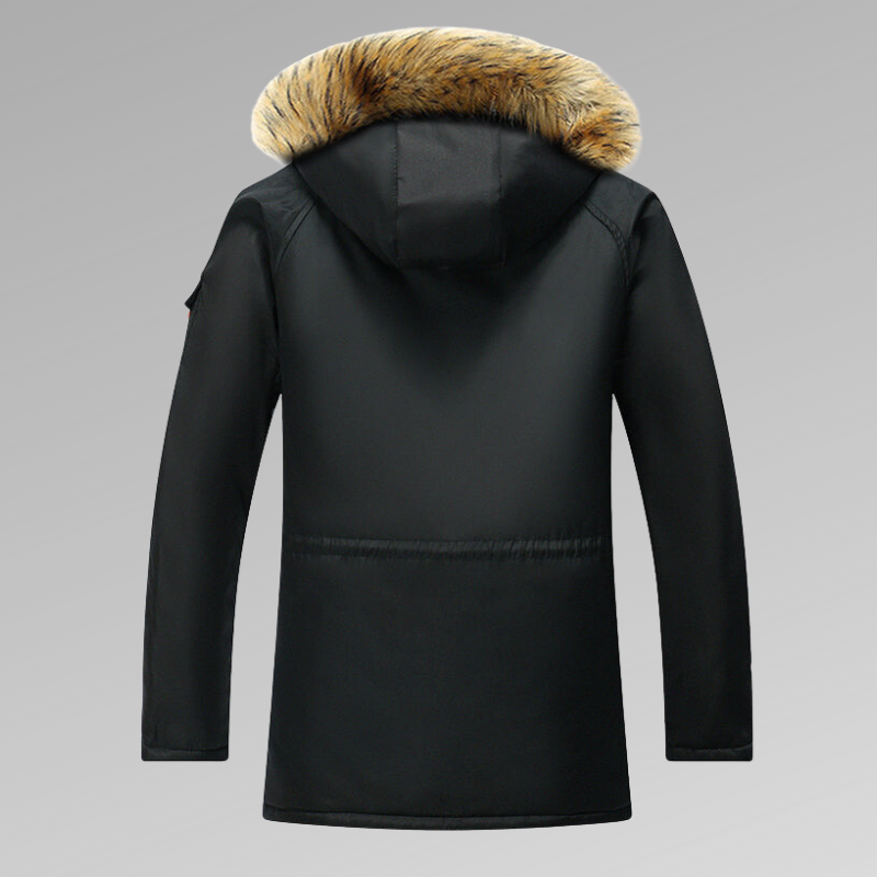 Winterparka – warme Herren-Steppjacke mit Fellkapuze und Steppfutter-Chaps Herrenmode