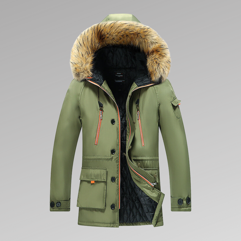 Winterparka – warme Herren-Steppjacke mit Fellkapuze und Steppfutter-Grün-S-Chaps Herrenmode