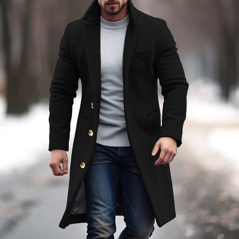 Woll-Trenchcoat – Einreihiger Winter-Trenchcoat für Herren-Schwarz-M-Chaps Herrenmode