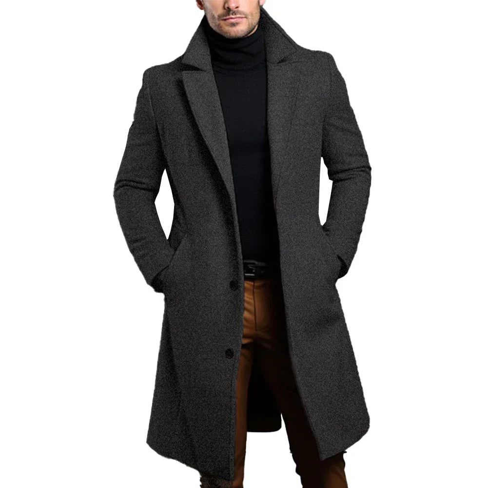 Woll-Trenchcoat | Formell | Einreihig | Winter-Trenchcoat | Herrenmäntel-Dunkelgrau-S-Chaps Herrenmode