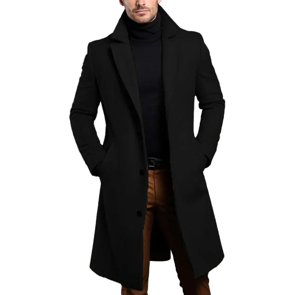 Woll-Trenchcoat | Formell | Einreihig | Winter-Trenchcoat | Herrenmäntel-Schwarz-S-Chaps Herrenmode