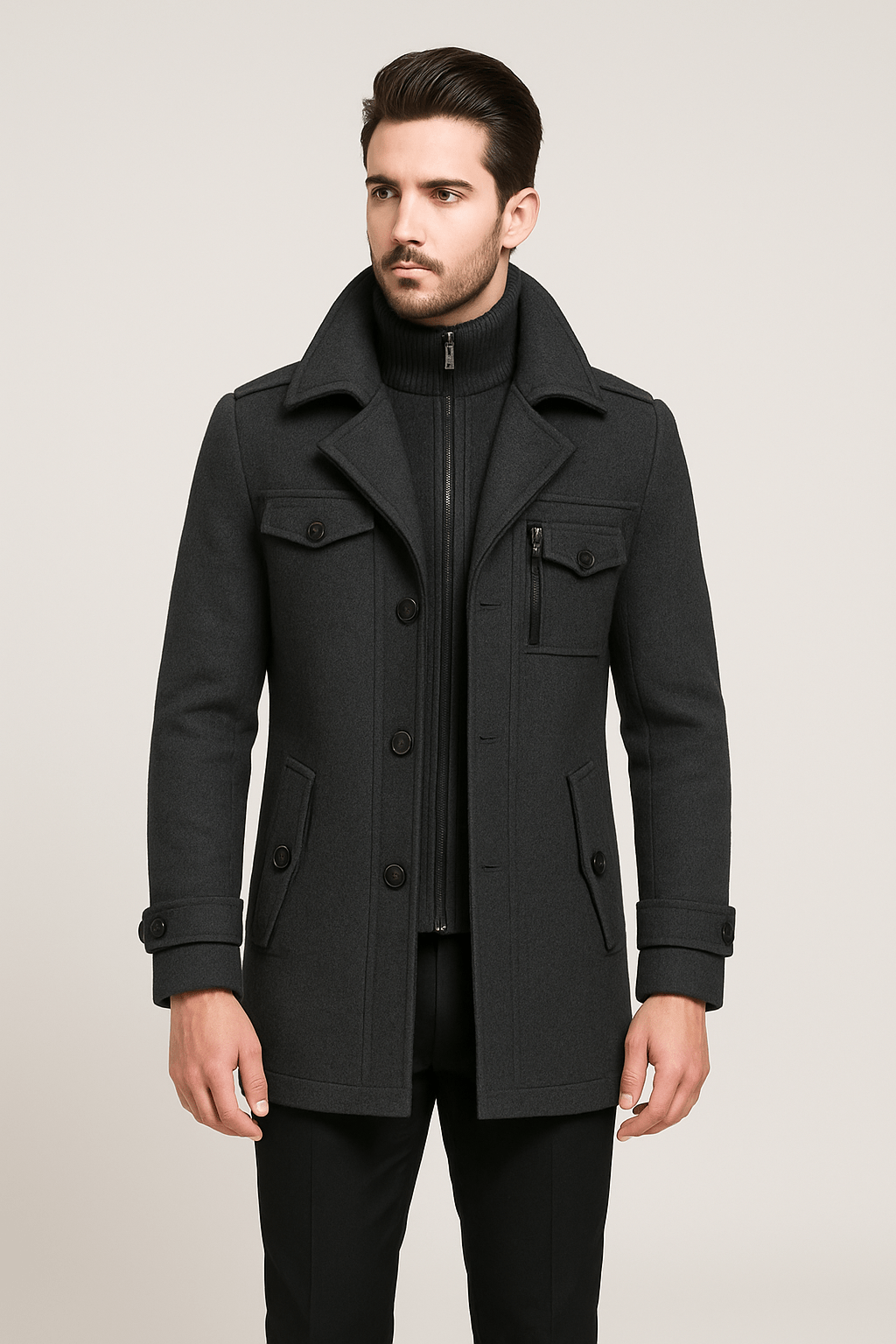 Wolljacke | Doppellagig | Einreihig | Winter Trenchcoat | Herren Winterjacke-Chaps Herrenmode