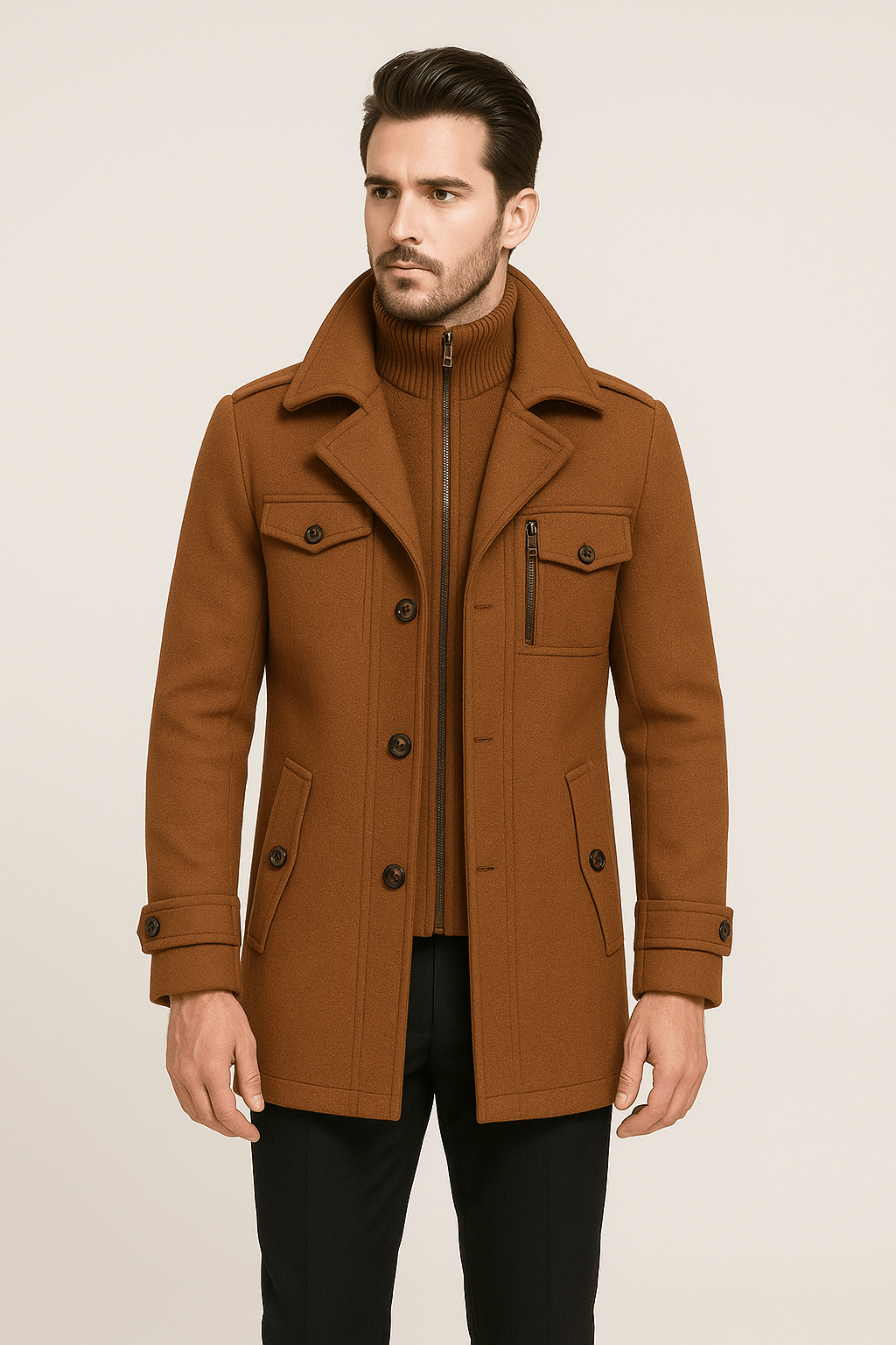 Wolljacke | Doppellagig | Einreihig | Winter Trenchcoat | Herren Winterjacke-Chaps Herrenmode