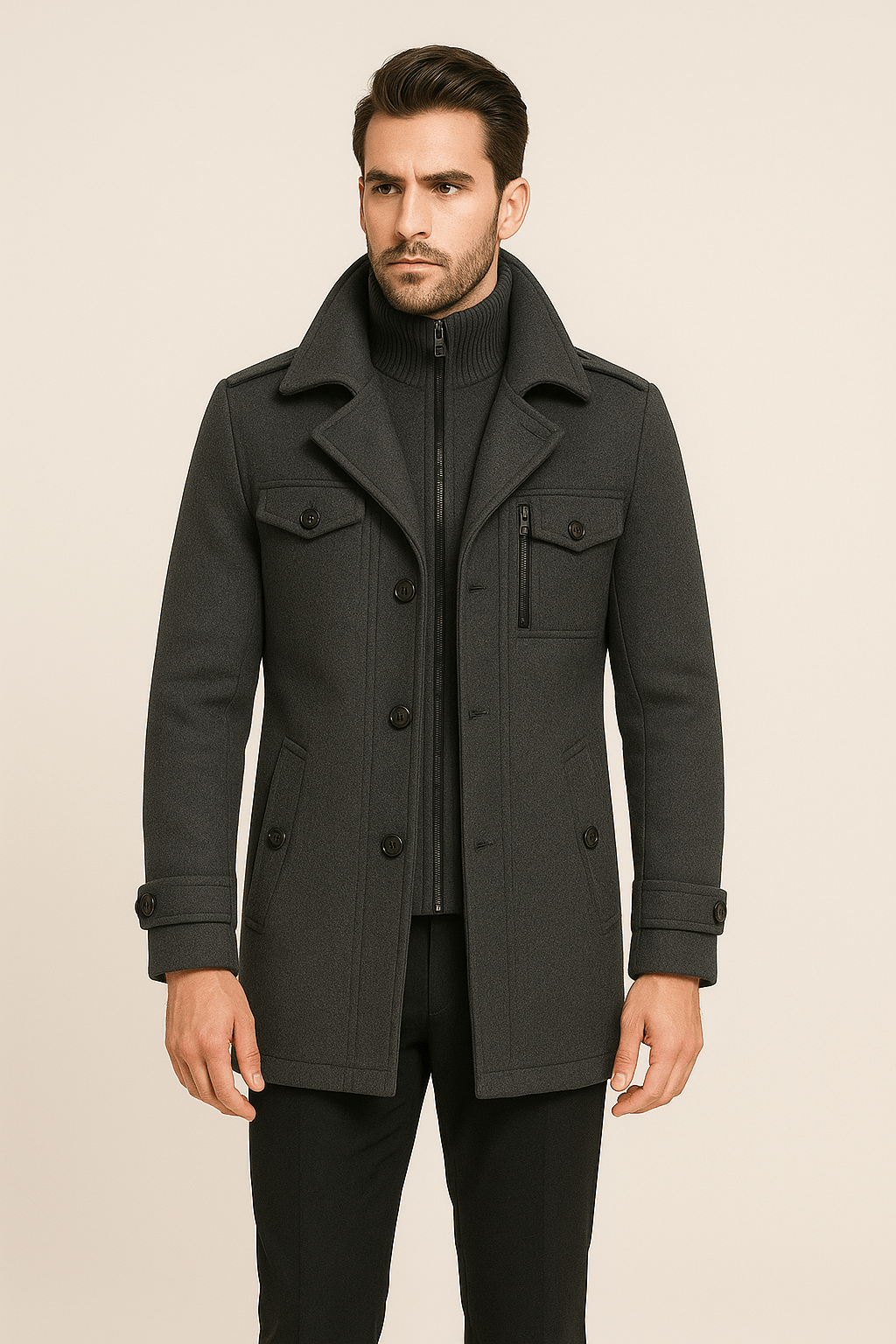 Wolljacke | Doppellagig | Einreihig | Winter Trenchcoat | Herren Winterjacke-Chaps Herrenmode