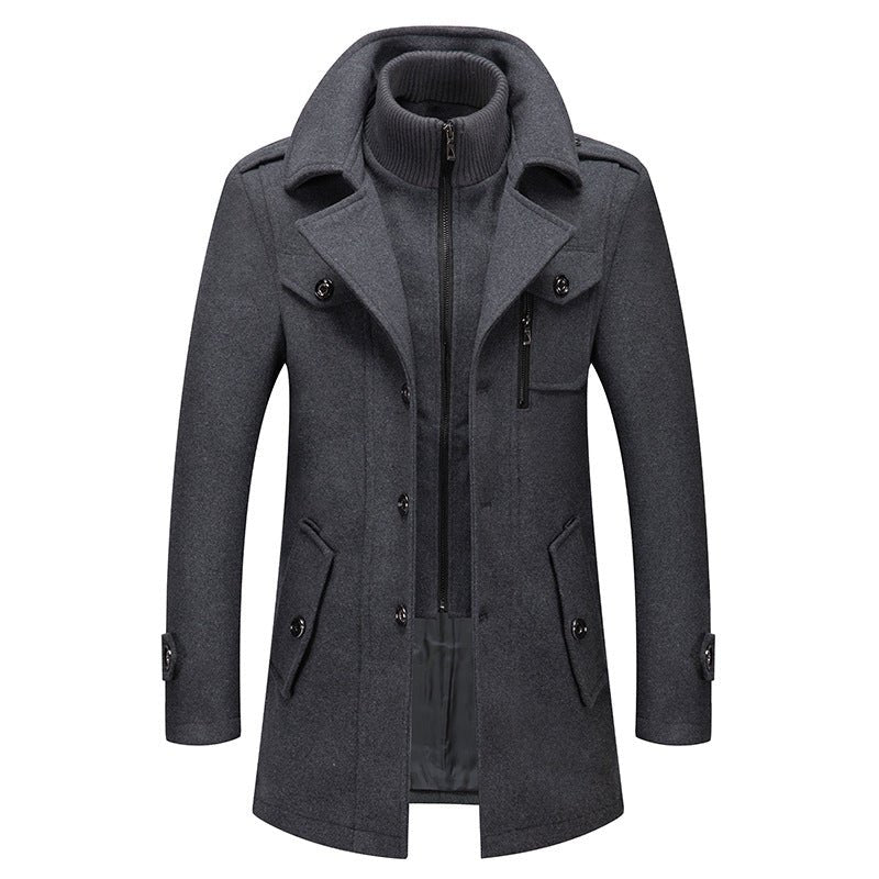 Wolljacke | Doppellagig | Einreihig | Winter Trenchcoat | Herren Winterjacke-Grau-S-Chaps Herrenmode