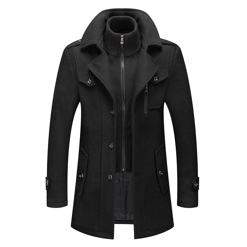 Wolljacke | Doppellagig | Einreihig | Winter Trenchcoat | Herren Winterjacke-Schwarz-S-Chaps Herrenmode