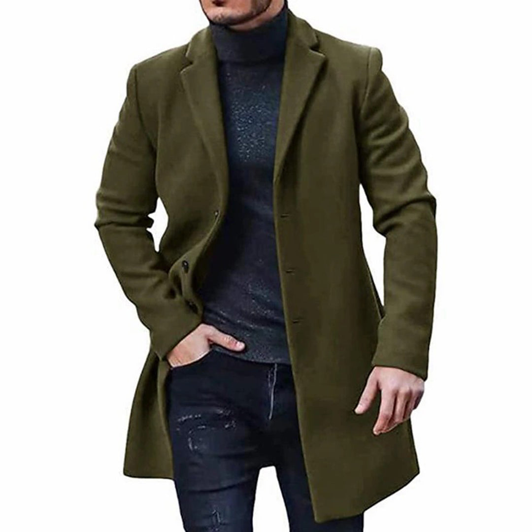 Wolljacke - Einreihig - Mittellang - Trenchcoat aus Wolle - Winterjacke für Männer-Armeegrün-M-Chaps Herrenmode