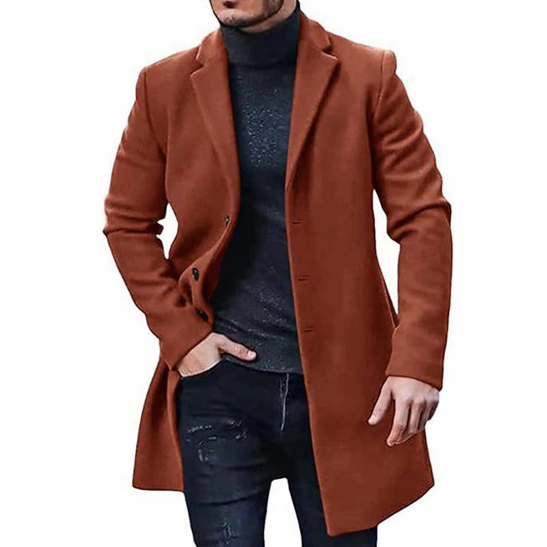 Wolljacke - Einreihig - Mittellang - Trenchcoat aus Wolle - Winterjacke für Männer-Braun-M-Chaps Herrenmode