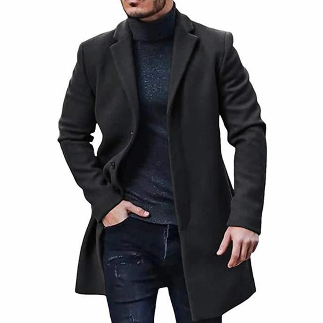 Wolljacke - Einreihig - Mittellang - Trenchcoat aus Wolle - Winterjacke für Männer-Schwarz-M-Chaps Herrenmode