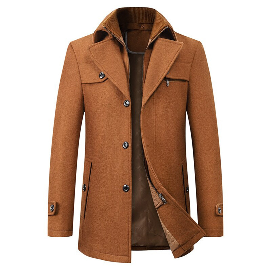 Wolljacke – einreihige, mittellange Winter-Trenchcoat-Jacke für Herren-Braun-M-Chaps Herrenmode
