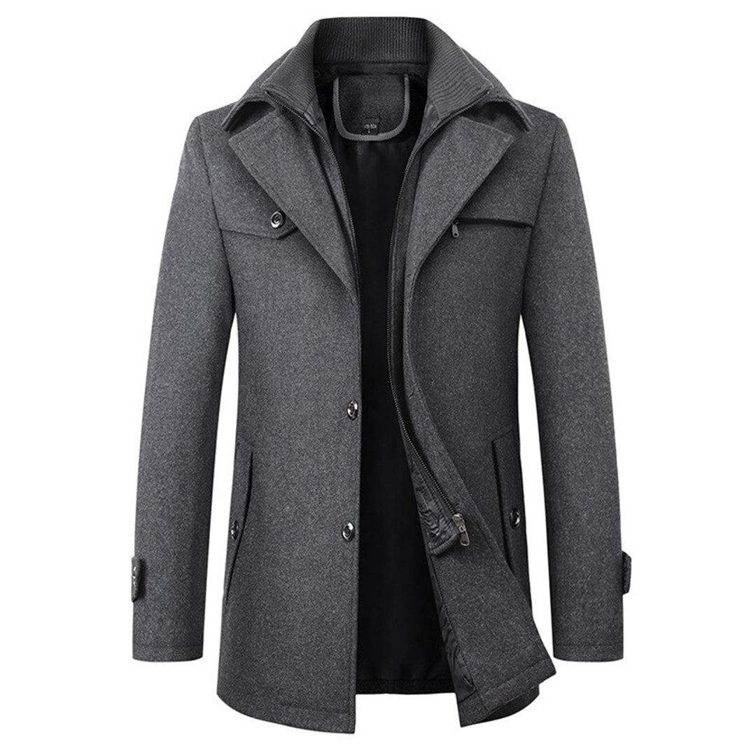 Wolljacke – einreihige, mittellange Winter-Trenchcoat-Jacke für Herren-Dunkelgrau-M-Chaps Herrenmode